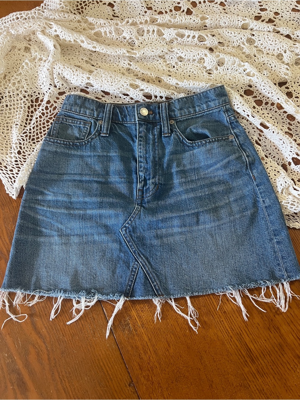 Madewell Blue Distressed Denim Mini Skirt